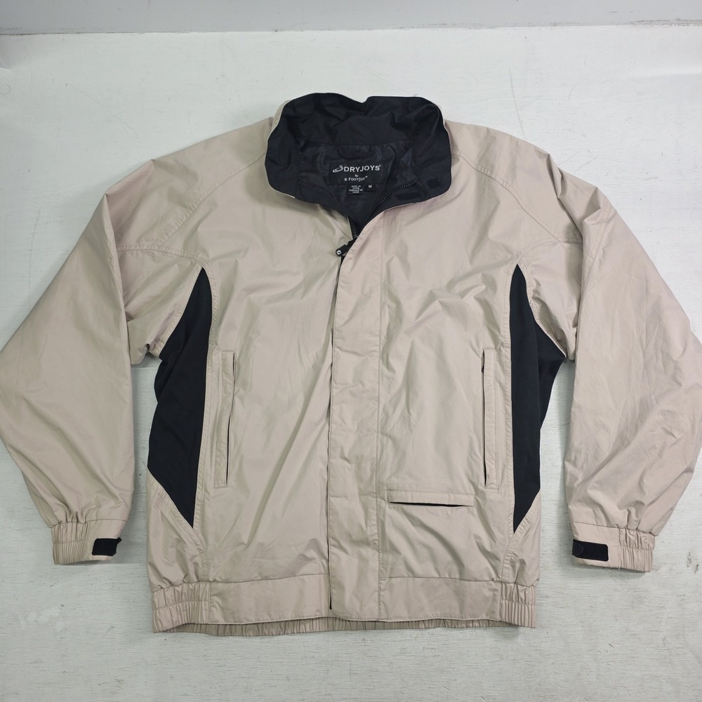 Dryjoys Footjoy Men's M Full Zip Snap Lined Jacket Khaki Brown/Black Windbreaker